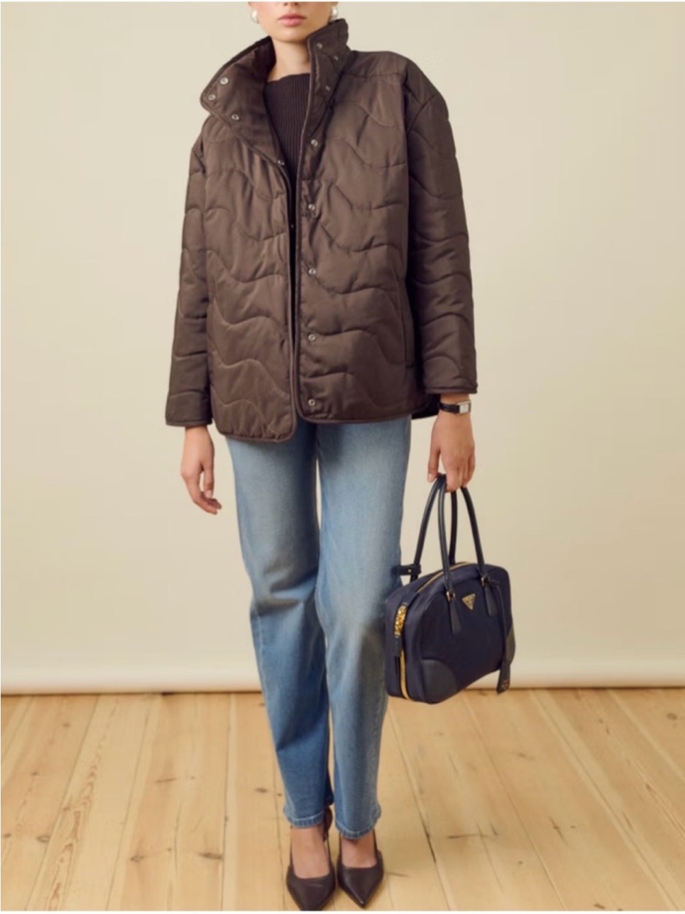 Djerf Avenue Quilted Jacket Espresso Brown Size Medium